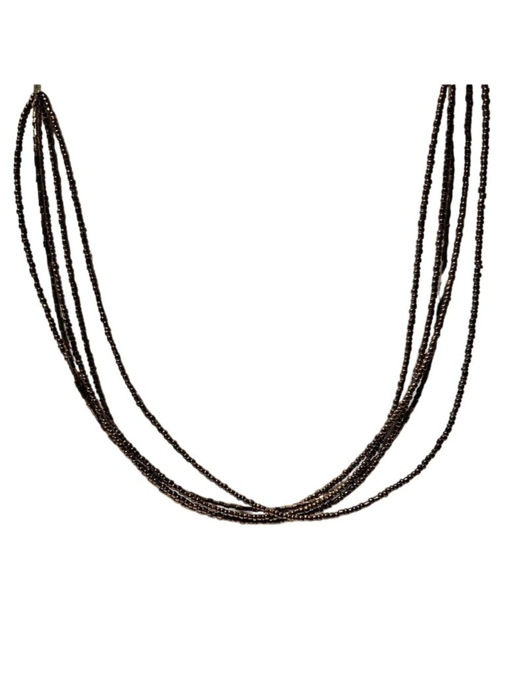 Cookie Lee Bronze Tone Seed Bead Multi Strand Necklace Layered Boho Minimalist